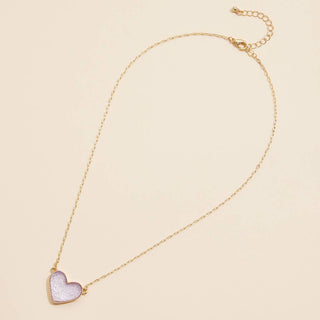 Heart Druzy Stone Charm Short Necklace