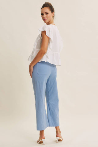 Stretch Cotton Linen High-Waist Ankle Pants