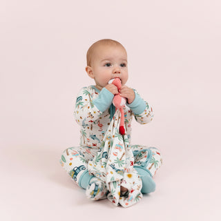 Coastal Christmas Flamingo Baby Lovey | Holiday Bamboo Security Blanket