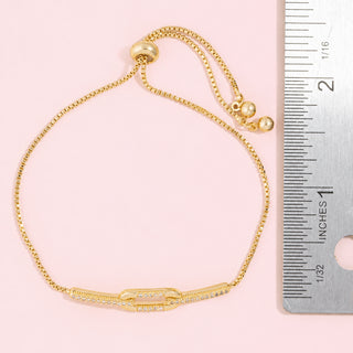 Interlocked Pave Link Box Chain Bolo Bracelet