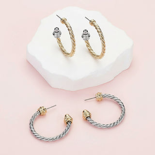 Two Tone Metal Rope Hoop Earrings