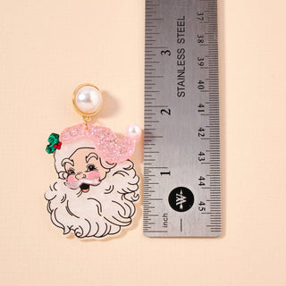 Pearl Pink Santa Face Drop Earrings | Acrylic Christmas Dangles