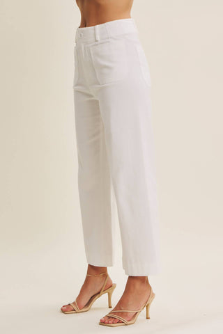 Stretch Cotton Linen High-Waist Ankle Pants