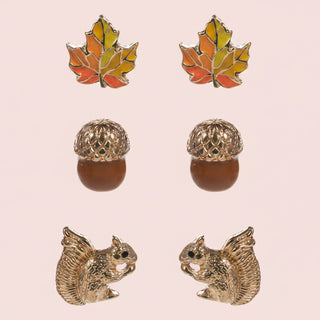 Autumn Leaves & Squirrel Stud Earrings Collection