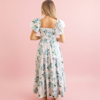 Hydrangea Ribbons Smocked Flutter Sleeve Dress