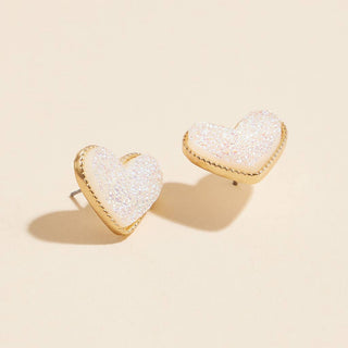 Heart Druzy Stone Stud Earrings