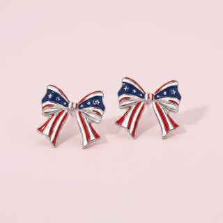 American USA Flag Enamel Bow Stud Earrings