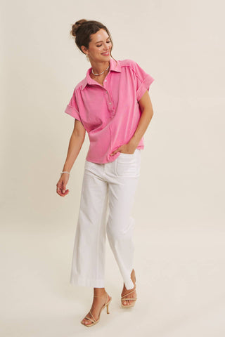 Stretch Cotton Linen High-Waist Ankle Pants