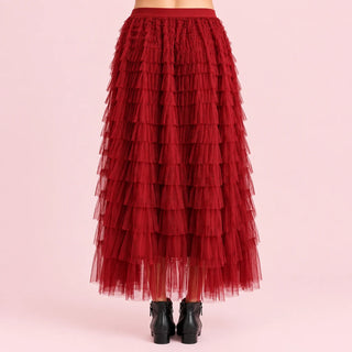 Tiered Ruffle Mesh Maxi Skirt
