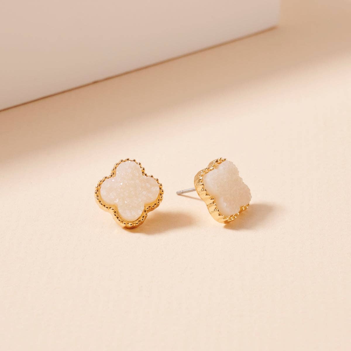 Mini Druzy Clover Stud Earrings