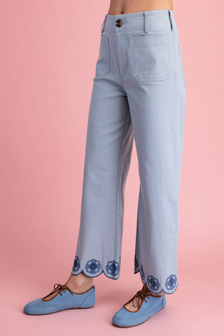High-Waisted Scallop Hem Wide-Leg Pants