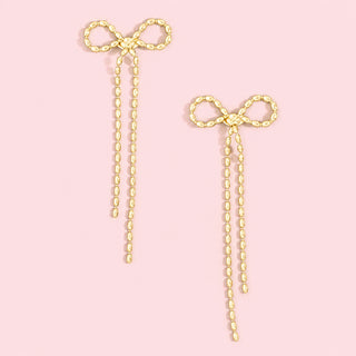 Bow Chain Fringe Tassel Drop Earrings