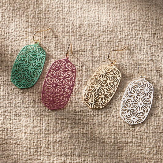Geometric Floral Pattern Filigree Earrings in Vibrant Colors