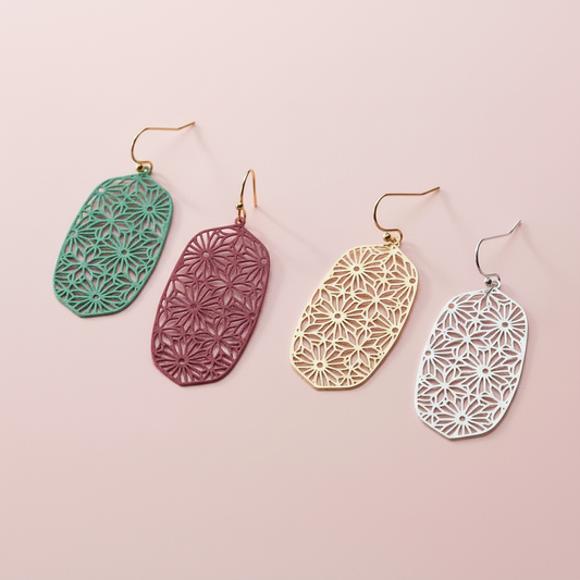 Geometric Floral Pattern Filigree Earrings in Vibrant Colors