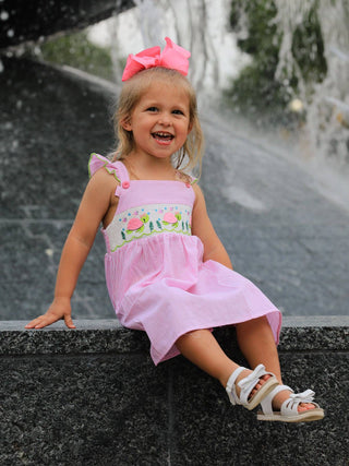 Turtle Smocked Pink Stripe Ruffle Dress
