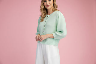 Short Puff Sleeve Button Down Cardigan