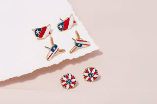 Patriotic Western Theme Stud Earrings
