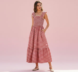 Mommy & Me Adult Dress – Red Plaid Smocked Dress