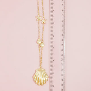 Shell and Starfish Station Scallop Pendant Necklace