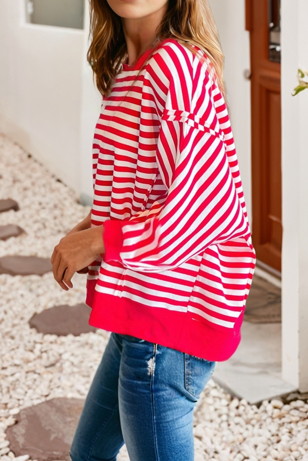Striped Exposed Seam Drop Shoulder Top