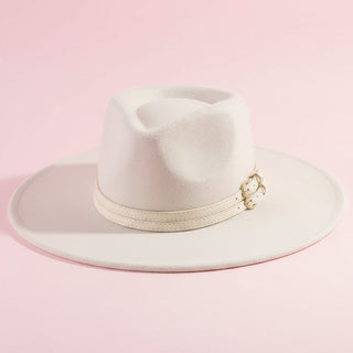 Double Belt Strap Wide Brim Fedora Hat