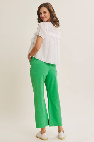 Stretch Cotton Linen High-Waist Ankle Pants