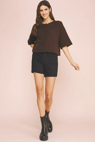 Women's Button-Down Short Sleeve Textured Knit Sweater