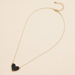 Heart Druzy Stone Charm Short Necklace