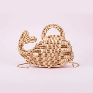 Whale Woven Straw Top Handle Clutch