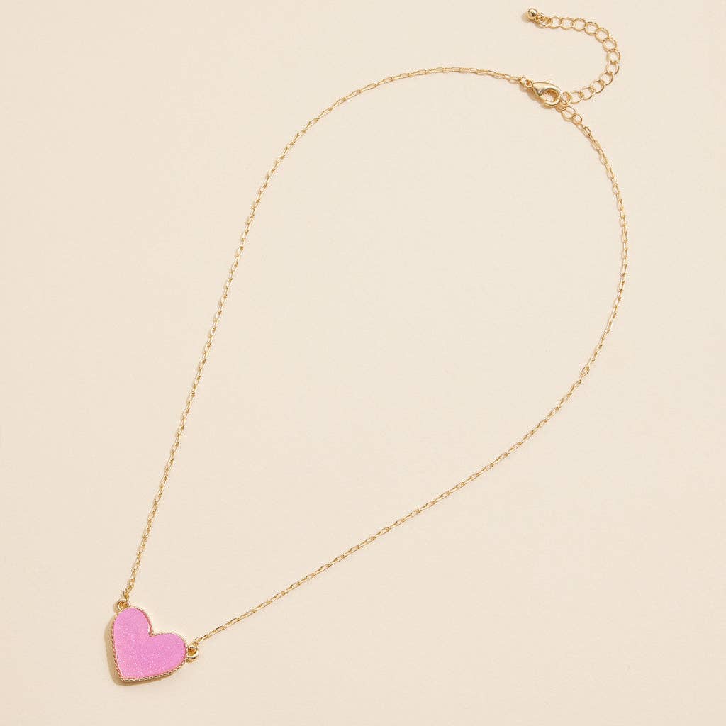 Heart Druzy Stone Charm Short Necklace
