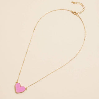 Heart Druzy Stone Charm Short Necklace