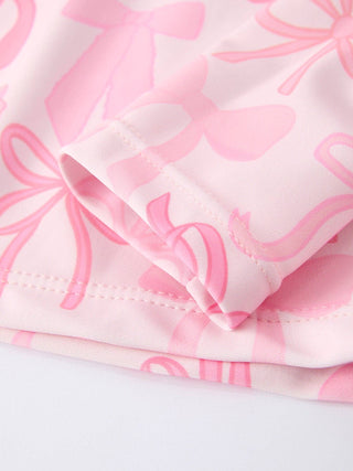 Girls’ Pink Ribbon Bow Long-Sleeve Rashguard Set