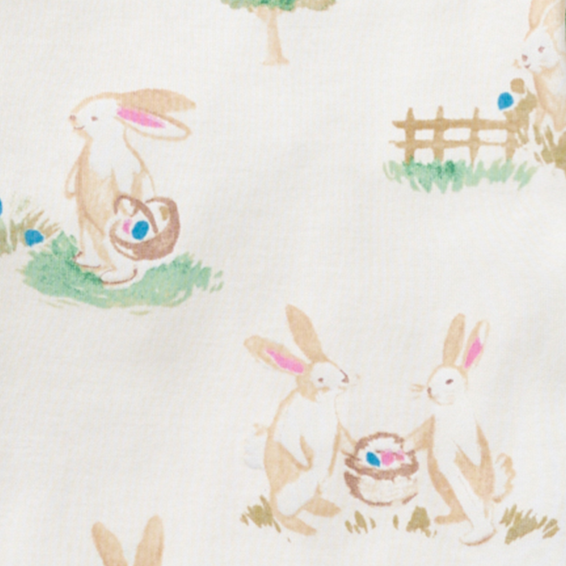 Pattern of rabbits with Easter eggs on a white background