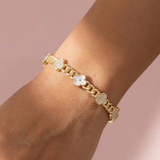 Mother Of Pearl Clover Curb Chain Bangle