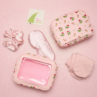 5-Piece Gift Set Cosmetic Pouch Bundle | Green Monster Pink Christmas