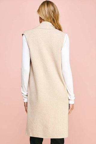 Women's Open-Front Shawl Collar Long Knit Vest
