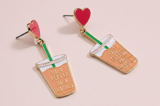 Half Coffee and Half Teacher Enamel Post Earrings