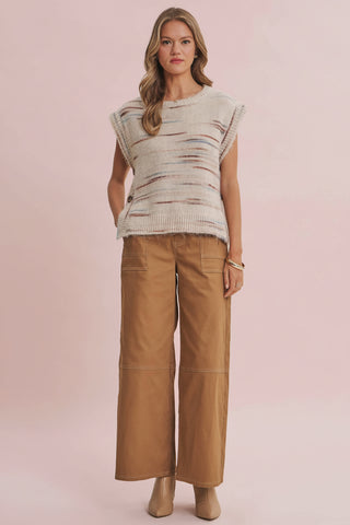 Women's Wide Leg Stretch Cotton Twill Utility Pants with Contrast Stitching