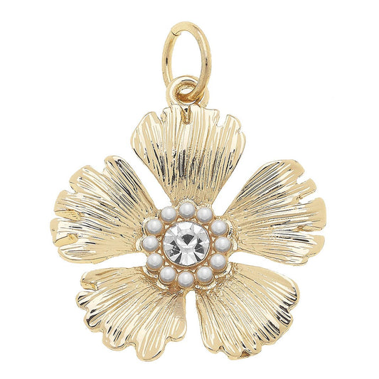 Rhinestone Flower Charm in Shiny Gold