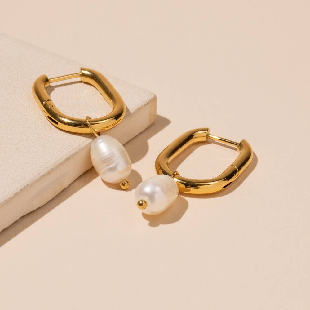 18K Gold Plated Stainless Pearl Earrings