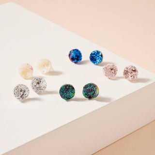 Metallic Druzy Stone Round Stud Earrings