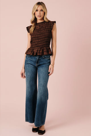 Women's Smocked Plaid Ruffle Peplum Top