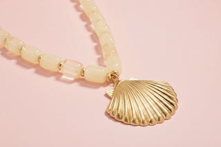 Gold Seashell Pendant Beaded Necklace