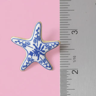 Enamel Starfish Floral Print Stud Earrings