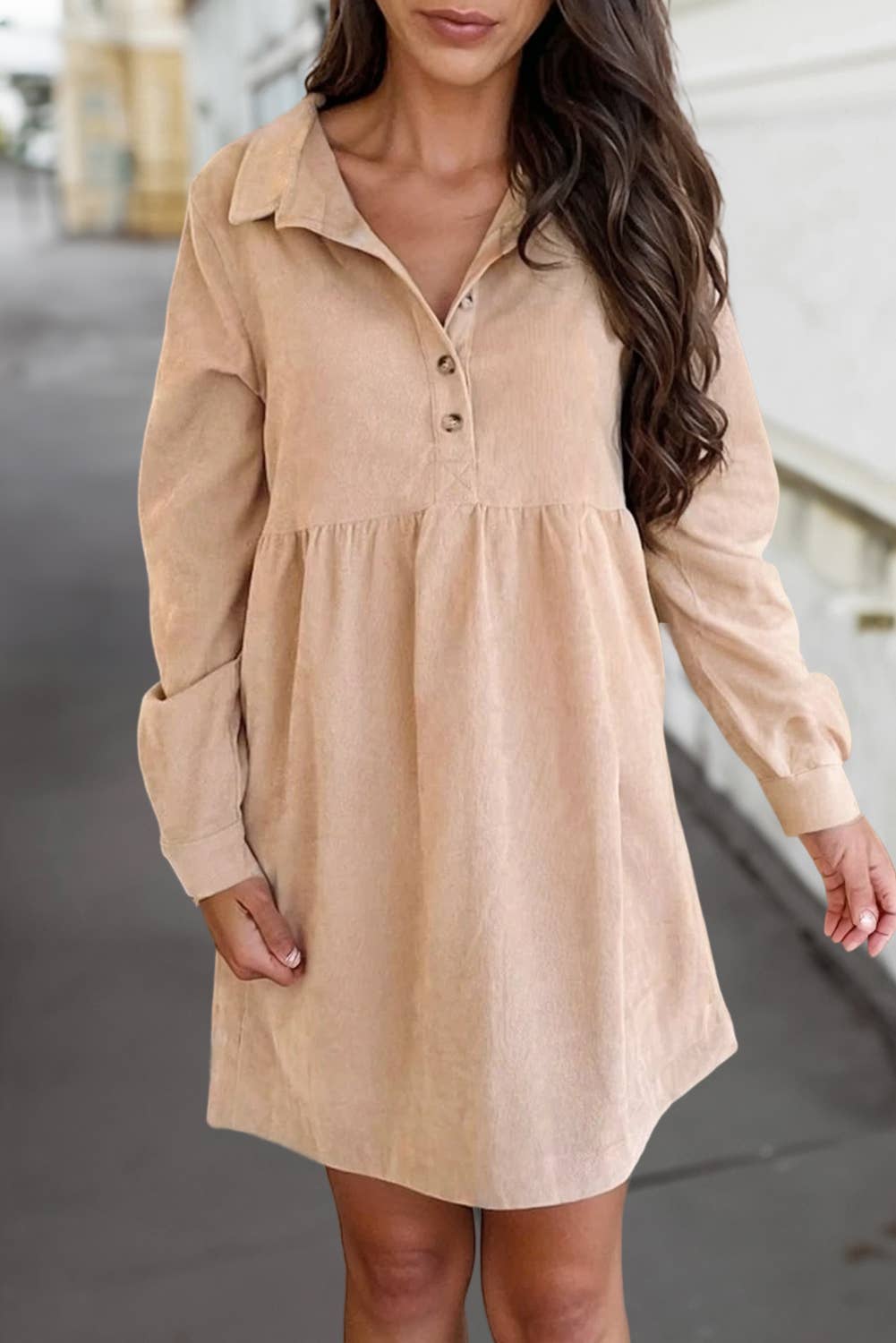Seashell Stroll Corduroy Collared Mini Dress