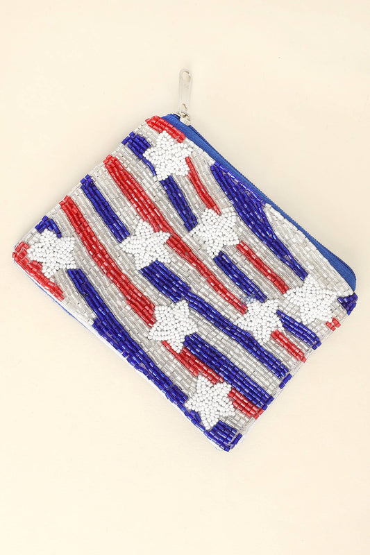 Patriotic Stars and Stripes Beaded Coin Bag