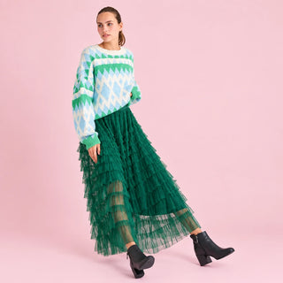 Tiered Ruffle Mesh Maxi Skirt