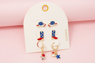 USA Western Cowboy Hats Boots And Stars Earrings