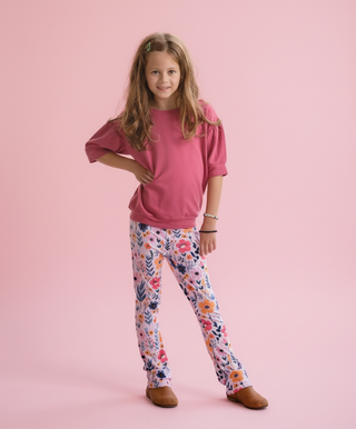 Slate Rose Crewneck Sweatshirt & BTS Floral Flare Leggings