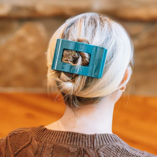 TELETIES Teal With It Large Flat Rectangle Hair Clip